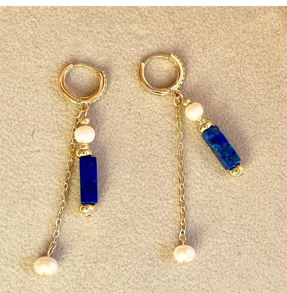 Exclusive Design Personalized Natural Freshwater Pearl Lapis lazuli Necklace Bracelet Earrings Copper Plated 14k Gold Accessorie