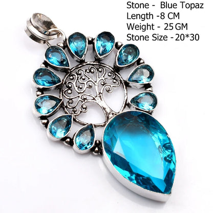 Genuine Blue Topaz Citrine Glass Agate Jasper Amethyst Pendant