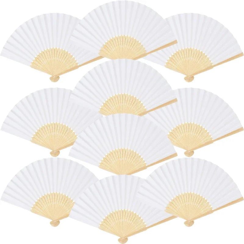 10/20/30pcs White Foldable Paper Fan Portable Chinese Bamboo Fan Wedding Gifts For Guest Birthday Party Decoration Kids Painting - AMULET RING STORE