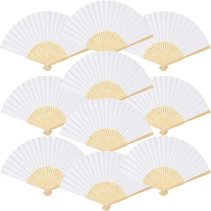10/20/30pcs White Foldable Paper Fan Portable Chinese Bamboo Fan Wedding Gifts For Guest Birthday Party Decoration Kids Painting - AMULET RING STORE