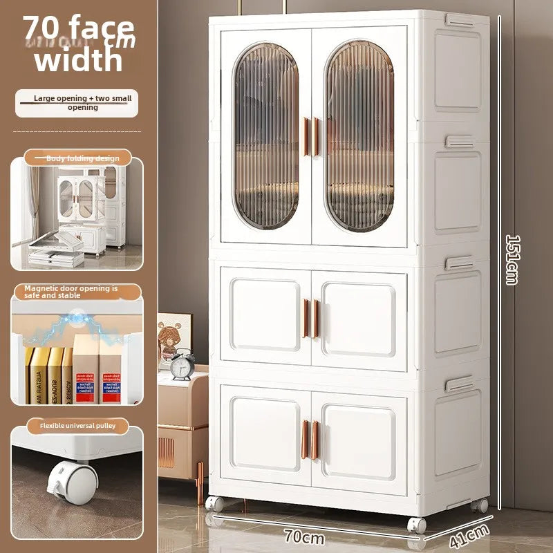 Stackable Large Capacity Fold Storage Box Plastic Clothing Storage Bin with Lid with Wheels Sundries Storages With Double Door - AMULET RING STORE