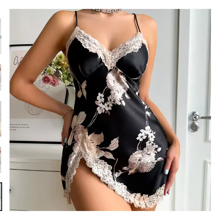 New ice silk sleeping dress summer breathable thin short skirt ladies home wear simulation silk slip dress sexy pajamas - AMULET RING STORE