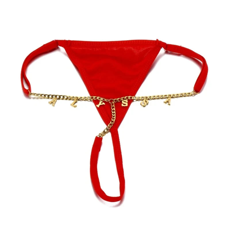 Customize Letter Name Thong Sexy Women Tanga Panties Metal Waist Body Chain G-String Big Butt Briefs Personalized Underwear Gift - AMULET RING STORE