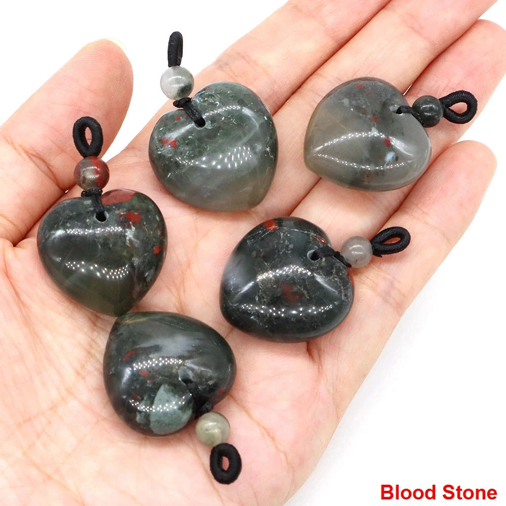 24mm Heart Shape Pendants Natural Stone Healing Crystal Quartz Tiger Eye Energy Gemstones for Jewelry Making DIY Necklace Gifts