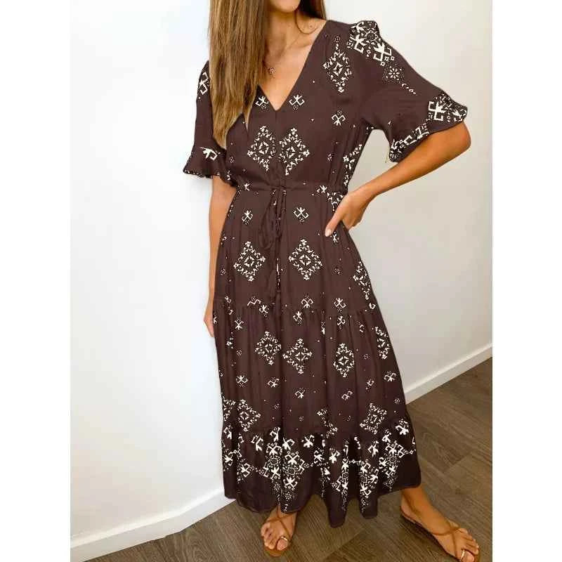 Plus Size Womens Summer Loose Boho Flowy Wrap V Neck 3/4 Sleeve Floral Print Slit Beach Wedding Guest Long Maxi Dresses Vistidos