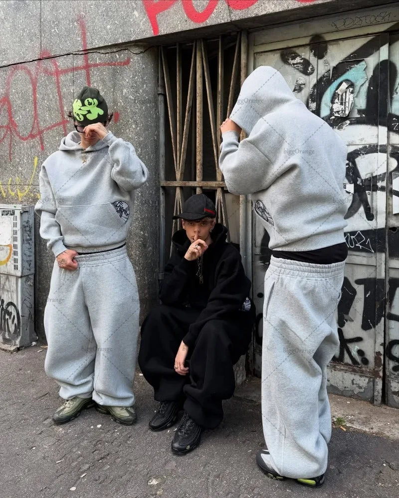 2025 Trendy High Street Retro Casual Streetwear Men's Sports Suit Y2K Harajuku Embroidered Hoodie Women Hip-hop Loose Sweatpants - AMULET RING STORE