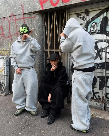 2025 Trendy High Street Retro Casual Streetwear Men's Sports Suit Y2K Harajuku Embroidered Hoodie Women Hip-hop Loose Sweatpants - AMULET RING STORE