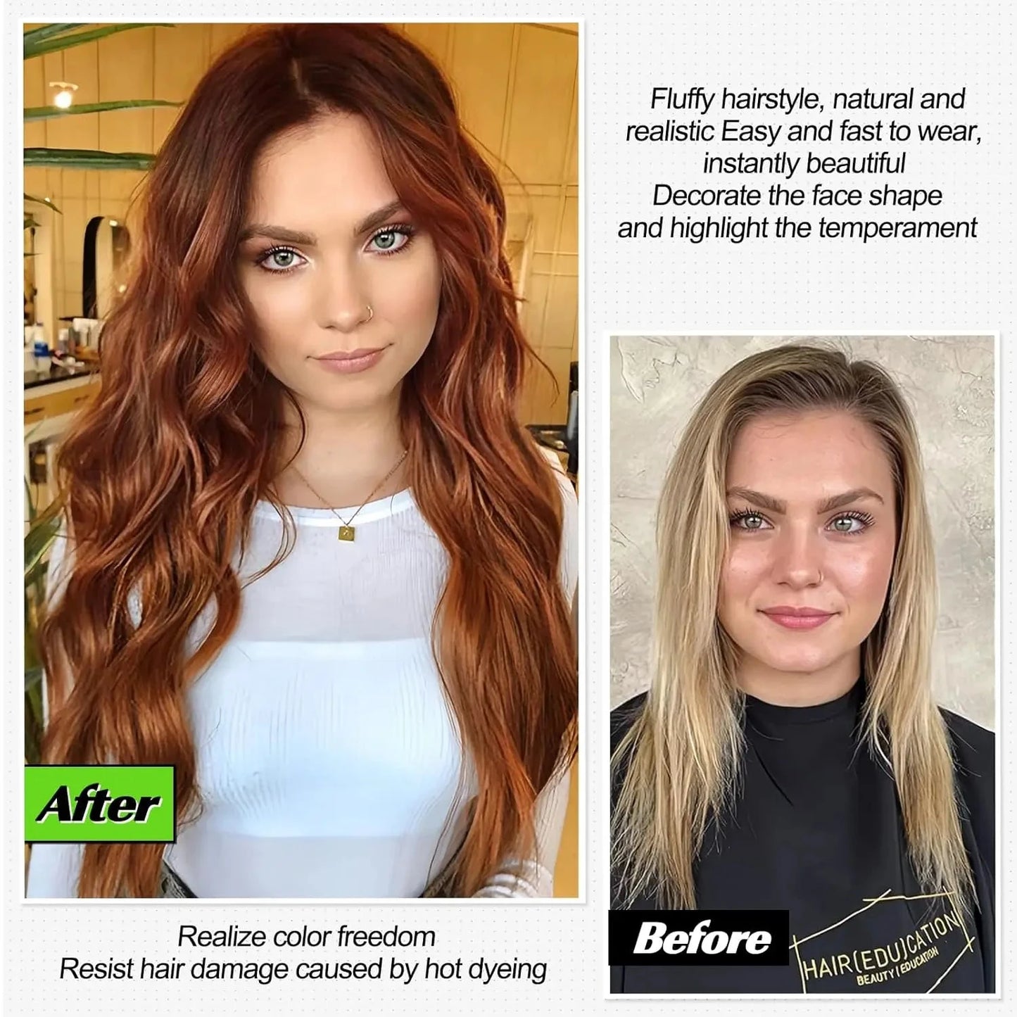 Auburn Wig for Women, 26 Inch Long Auburn Wavy Wigs for Women, Natural Looking Cooper Red Wig, Heat Resistant Synthetic Hair Wig - AMULET RING STORE