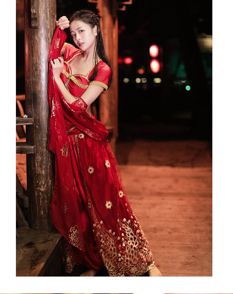2025 summer new Indian traditional clothing Indian dance costumes improved saree women sexy Indian sequins belly dance dress a6