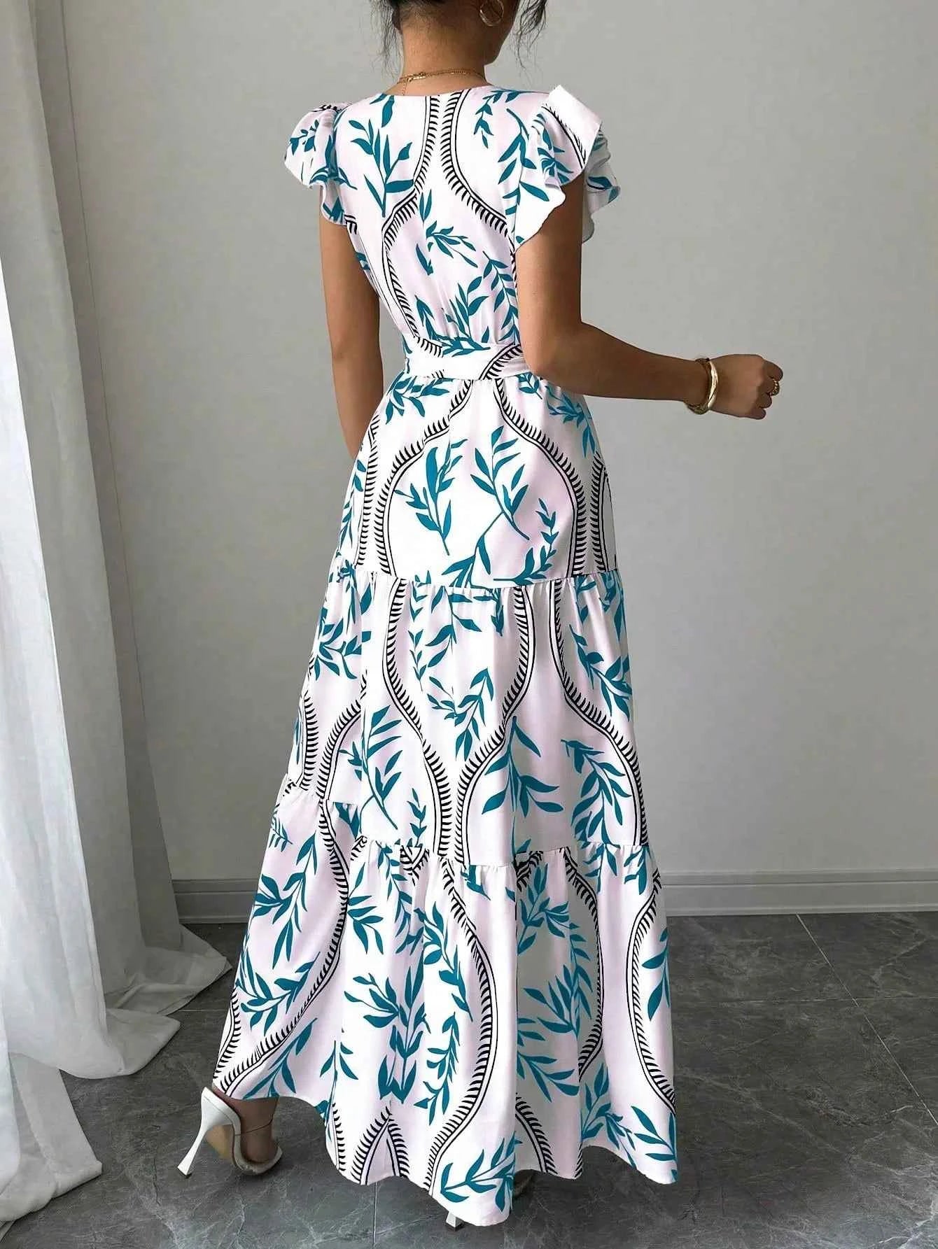 New Summer Women's Printed Lace-up Dress,Short Sleeved Dresses,White Dresses,Elegant Dresses For Ladies,Woman's 2025 Clothing