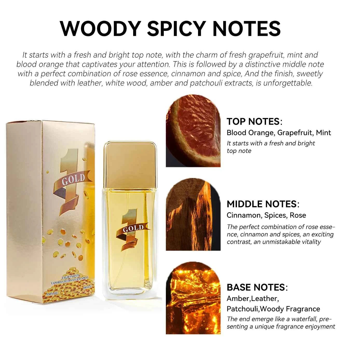 Woody Spicy Notes Million Men's Perfume, Long Lasting Eau de Parfum, Pheromones Perfume Cologne Hombre 100ML 3.4FL.OZ
