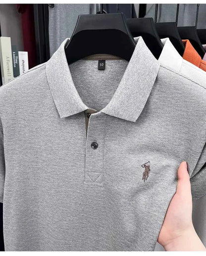 100% pure cotton men's short sleeved polo shirt hot selling summer fashionable horse logo embroidery classic Paul casual T-shirt