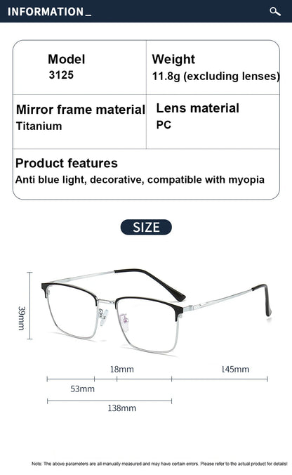 Men Prescription Glasses Optics Lenses  Reading Glasses Women Blue Light Blocking Myopia Eyewear Metal Titanium Eyeglasses Frame