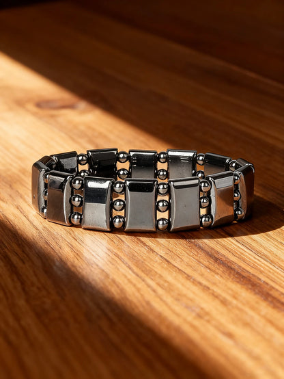 Hematite & Red Tiger's Eye Bracelet Men Natural Stone Cylinder Bead for Energy Protection Reiki Charm Courage Jewelry Women Gift