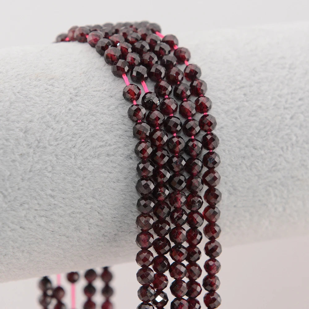 Natural Pyrope Garnet Faceted Round / Cube Beads 2mm,3mm,4mmfor Jewelry Making Bracelet Necklace Beads DIY Accessories Wholesale - AMULET RING STORE