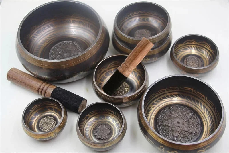 Tibetan Singing Bowl Set 8.5~20CM Size Optional Scripture Bowl Helpful for Meditation Yoga Relaxation Chakra Healing Prayer - AMULET RING STORE