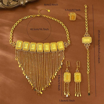 Earring Tassel Necklace Middle East 4pcs Jewelry Women Cuff Bangles with Ring Jewelry Dubai Fashion Set African Jewelry Wedding