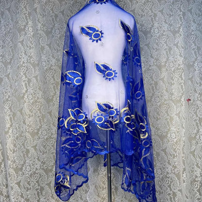 on sale 2025 New African Net Hijab Scarf For Muslim Women African Dubai Islam Headscarf Embroidery Shawls voile - AMULET RING STORE
