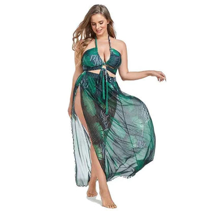 Sexy Women Bikini Sets Plus Size 3 Piece Swimsuits High Waist Pareo Big Bathing Suits Swimwear Padded Ladies Beach Dress