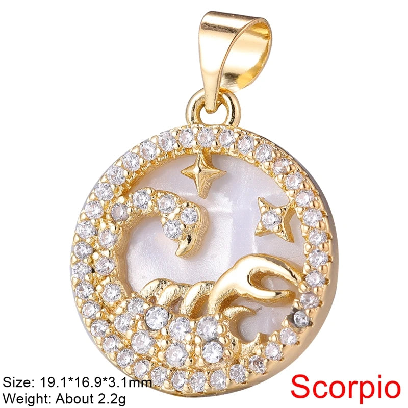 Juya DIY Imitation Pearl Shell 18K Gold Plated 12 Zodiac Charms For Handmade Fashion Birthstone Season Pendants Jewelry Making
