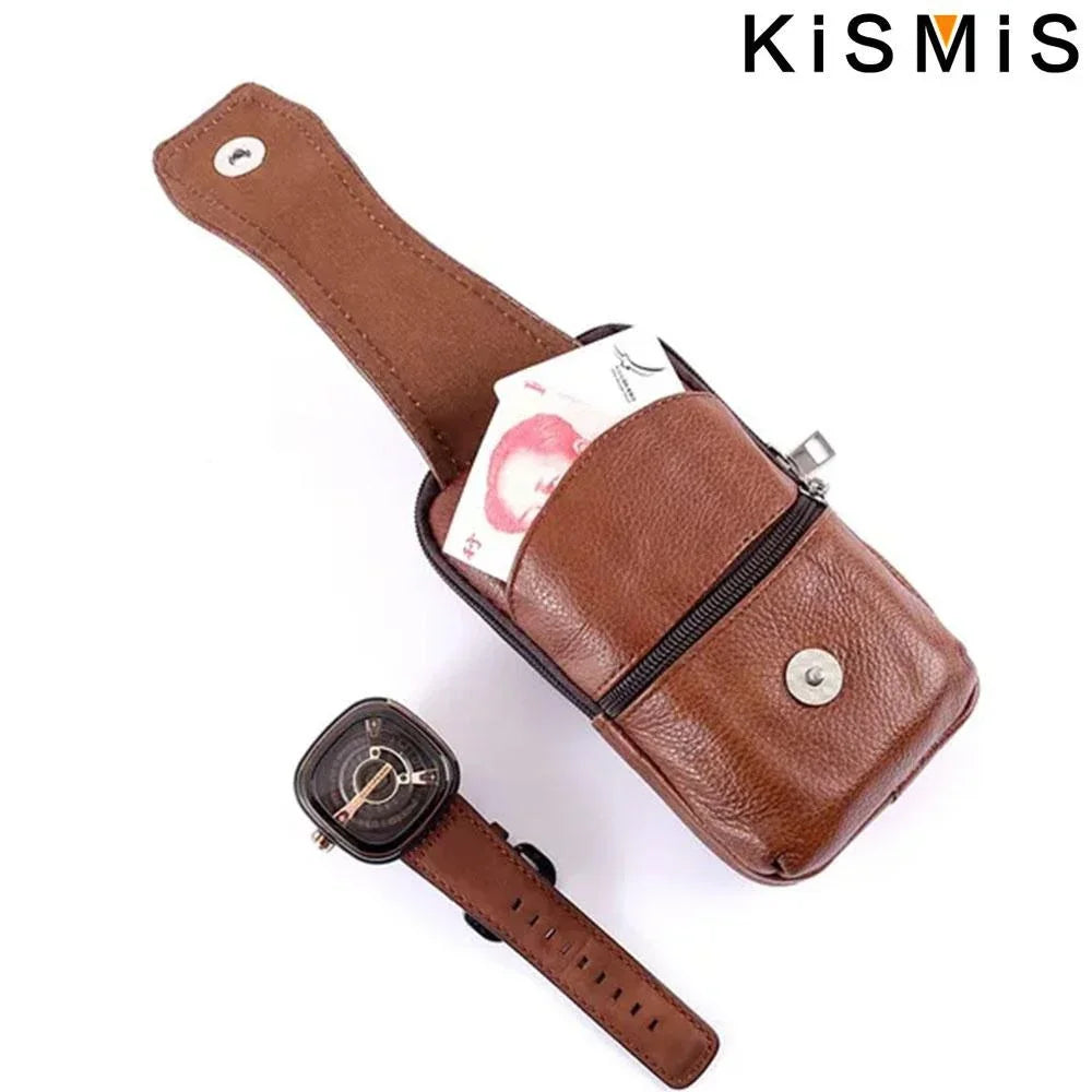 Men Leather Vintage Pack Waist Bag Belt Clip Phone Holster Travel Hiking Cell Mobile Phone Case Cover Belt Pouch Purse Belt - AMULET RING STORE