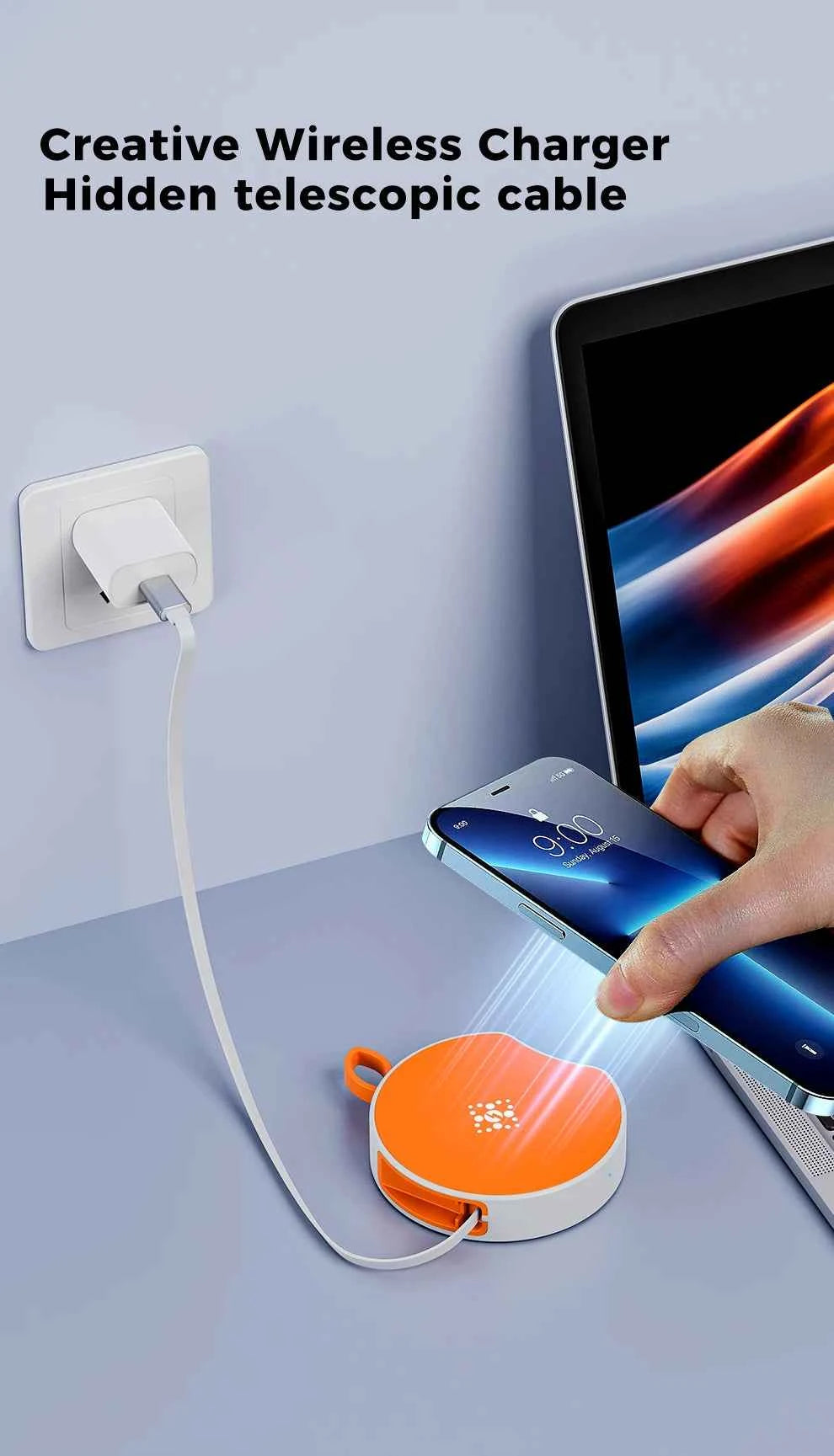 Wireless Charger for iPhone 15 14 13 Samsung S23 Huawei Mate60 15W Fast Charge with Hidden USB Cable Universal Charging Pad for