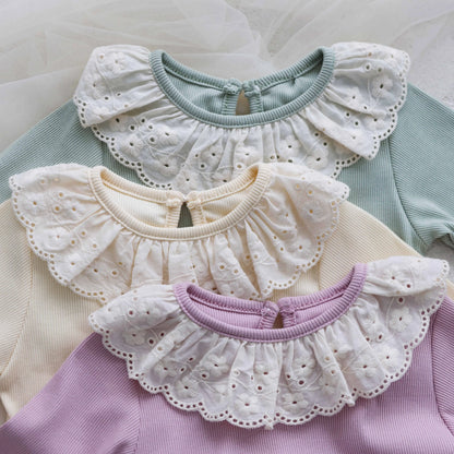 Spring and Autumn Baby Girl Solid Color Cute Doll Collar Long Sleeve Jumpsuit Baby Girl Autumn Jumpsuit - AMULET RING STORE