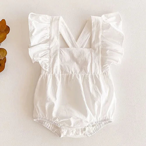 2024 New Summer Toddler Baby Girls Jumpsuit Sleeveless Cotton Solid Color Newborn Baby Girls Romper 0-24M Children Clothes - AMULET RING STORE