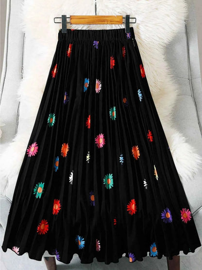 Women's printed skirt Elastic high-waisted pleated skirt Pleated skirt Stylish and elegant PROM party dress