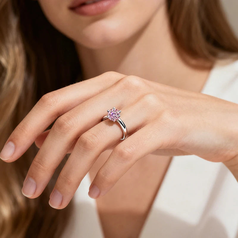 NeeTim 0.5ct 1ct 2ct 3ct Blue Pink Purple Black Moissanite Rings for Women Sterling 925 Silver Wedding Party Band Woman's Ring