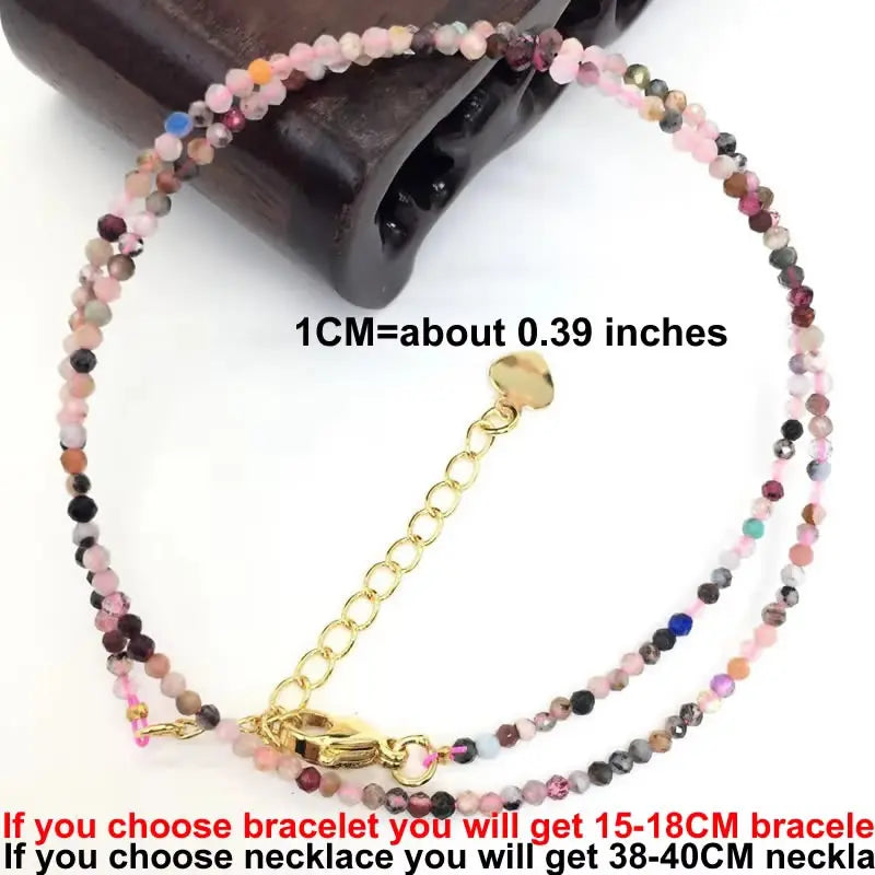 Fashion 2-3mm Faceted stone beads Necklace bracelet Pink Quartz Crystal zircon amethyst Choker Men Female Jewelry Party Gift - AMULET RING STORE