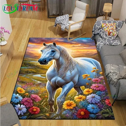 3D Fashion Exquisite Painting Horse Printed Carpet Living Room Anti-Skid Area Rug Kids Bedroom Mats Yoga Mat Large Carpet Decor