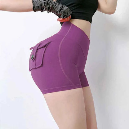 New Yoga Shorts With Pocket Women Sport High Waist Tights Buttocks Fitness Workout Leggings Push Up Gym Clothing Cycling Shorts