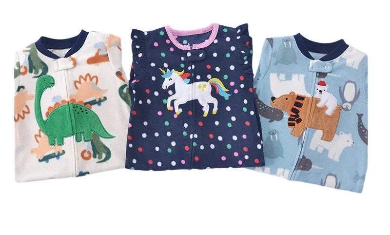 Newborn Infant Baby Girl Rompers 2024 Winter Autumn Warm Micro Fleece Animal Sleepsuit Animal Overall Babe Jumpsuits 0-12 Months - AMULET RING STORE