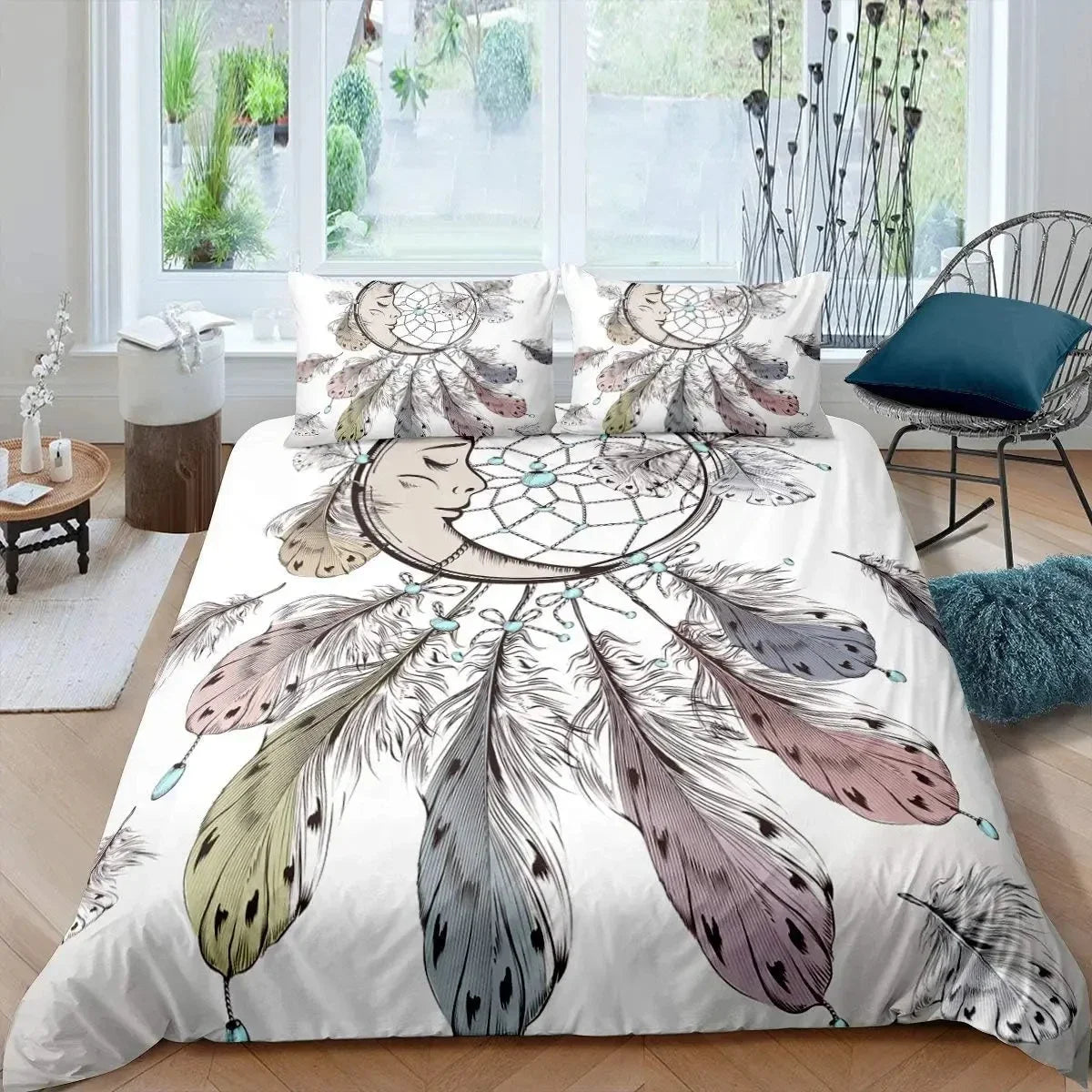 Dream Catcher Bedding Set Boho Mandala Duvet Cover Twin King,Exotic Tribal Feather Comforter Cover Starry Sky Galaxy Quilt Cover