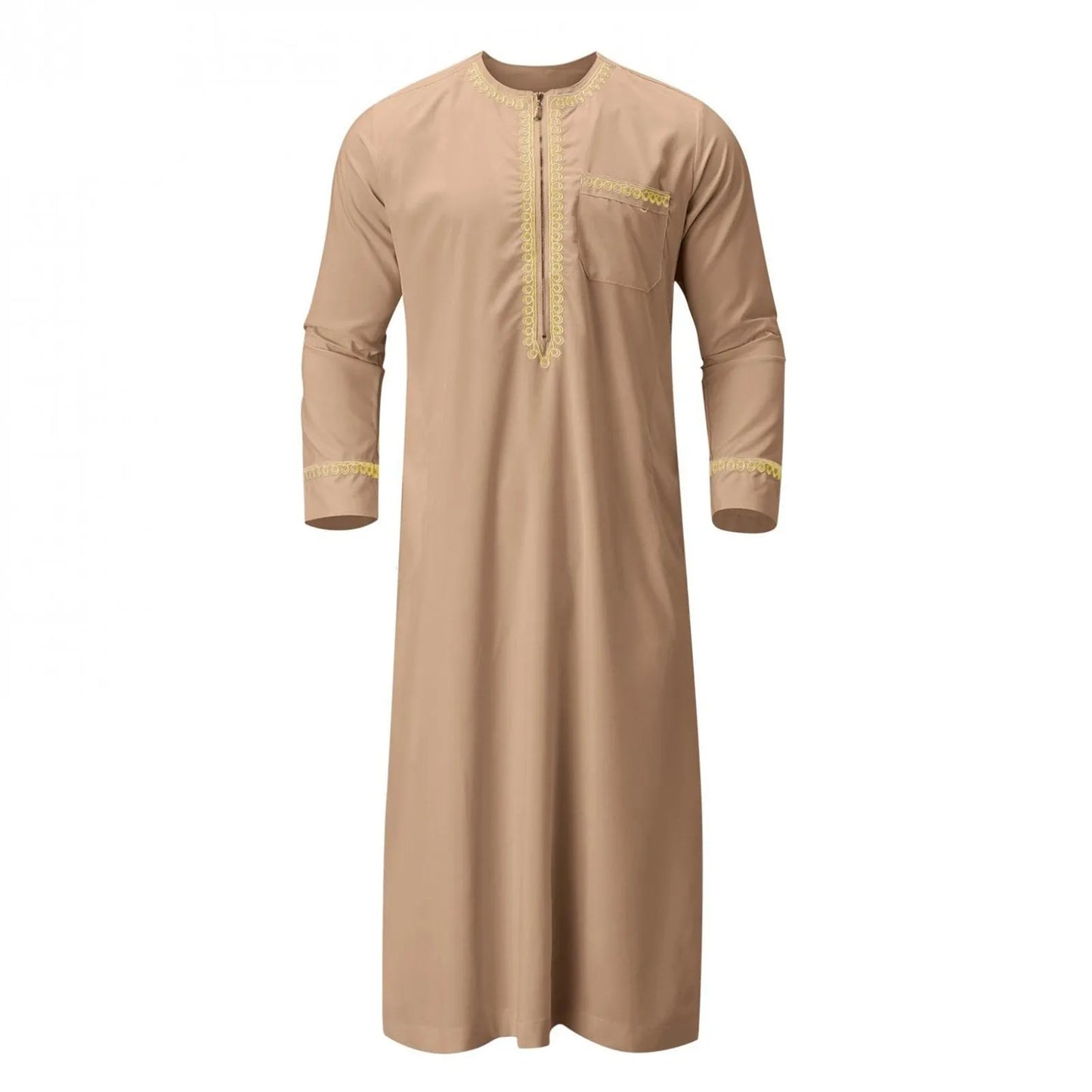 Traditional Muslim Clothing Men's Muslim Shirt robe embroidery Islamic Royalty Dubai Robe O-Neck Long Sleeve Retro Loose Abaya - AMULET RING STORE