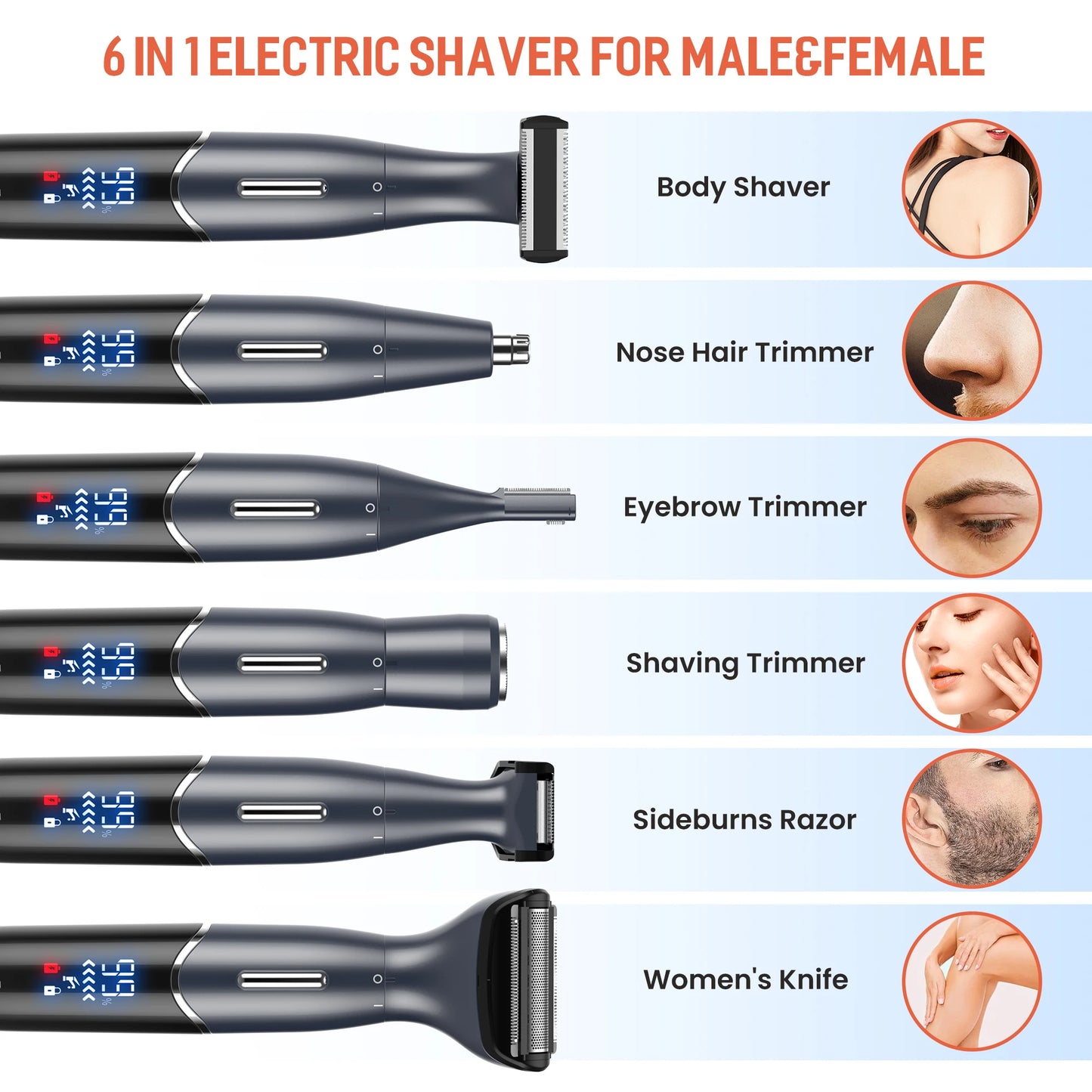 Sejoy 6 in1 Female Electric Epilator Body Hair Trimmer for Men Multifunctional Nose Trimmer Beard Ear Eyebrow Trimmer Shaver - AMULET RING STORE