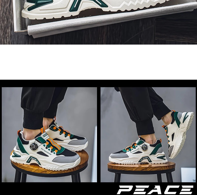 Men's Korean rotating buckle fashion casual sports shoes four season soft soled non slip outdoor running shoes student sneakers - AMULET RING STORE