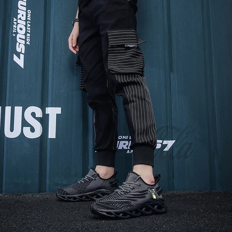 YRZL Men Sports Running Black Jogging Shoes Casual Sneakers Outdoor Breathable Mesh Women Light Shock-absorption Black Tennis - AMULET RING STORE