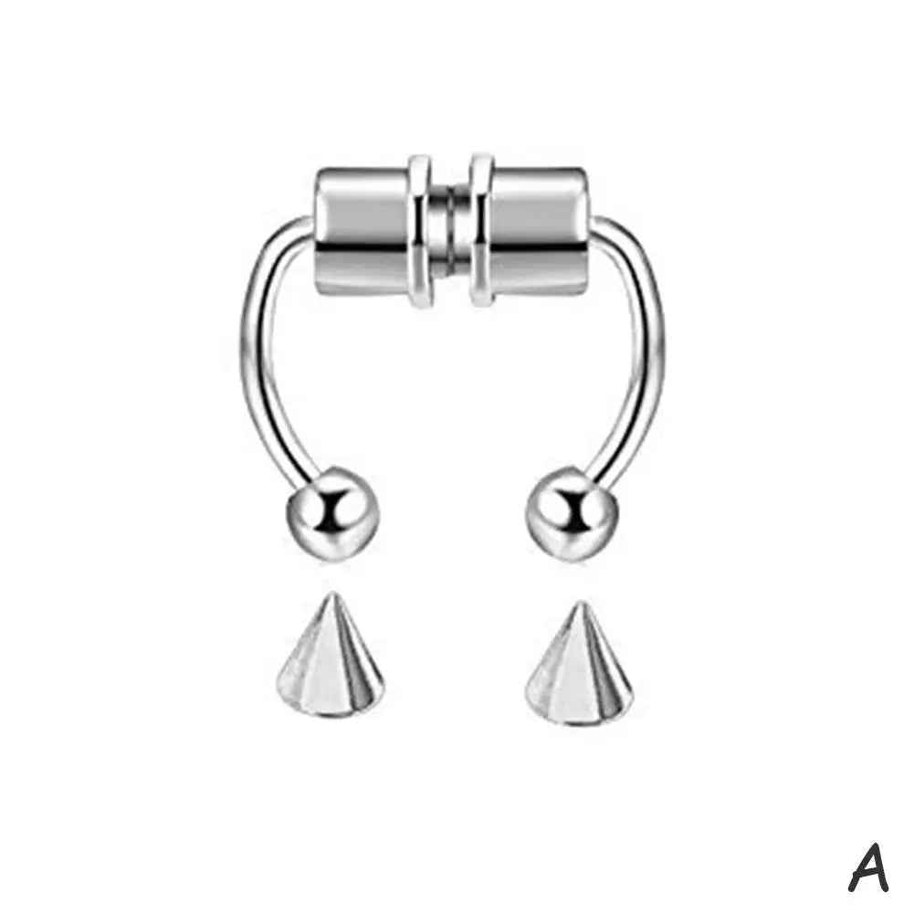 Fake Nose Piercing Septum Hoop Nose Clip HipHoop Rock Steel Magnet Nose Punk Body Jewelry For Unisex High-end - AMULET RING STORE