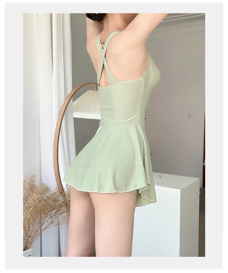 Women Hanging Neck Sweet Cute Swimwear Sexy One-piec Beach Wear Swim Suit Beach Dress Swimsuit High Waist Bathing Suit For Girls - AMULET RING STORE