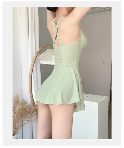 Women Hanging Neck Sweet Cute Swimwear Sexy One-piec Beach Wear Swim Suit Beach Dress Swimsuit High Waist Bathing Suit For Girls - AMULET RING STORE