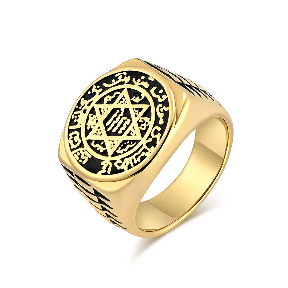 Seal Solomon Six-Pointed Star 12 Constellation Talisman Health Prosperity Ring