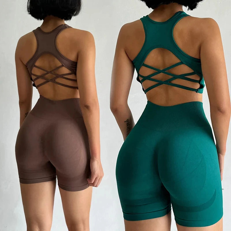 High Waist Seamless Fitness Suit Shockproof Sports Bra Women Quick-drying Training for Lifting Buttocks Three-point Shorts Sets