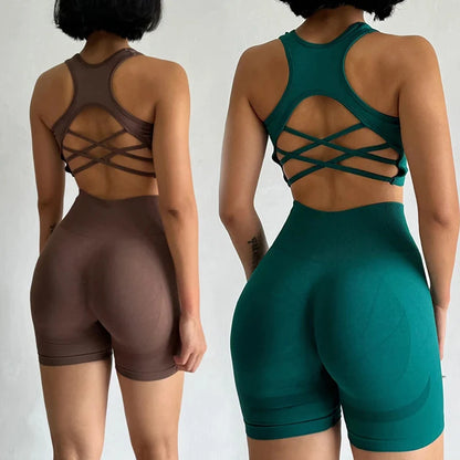 High Waist Seamless Fitness Suit Shockproof Sports Bra Women Quick-drying Training for Lifting Buttocks Three-point Shorts Sets