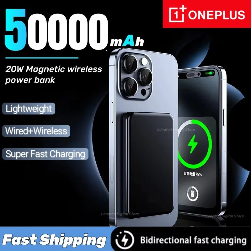 Oneplus 50000mAh Magnetic Power Bank Wireless Portable Charger Large Capacity Fast Charge Backup Battery For IPhone Samsung New - AMULET RING STORE
