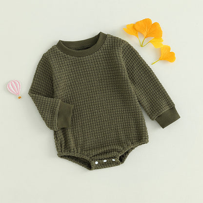 2023-06-23 Lioraitiin 0-18M Baby Boys Autumn Winter Bodysuit Casual Jumpsuit Infant Solid Long Sleeve Crew Neck Jumpsuit - AMULET RING STORE