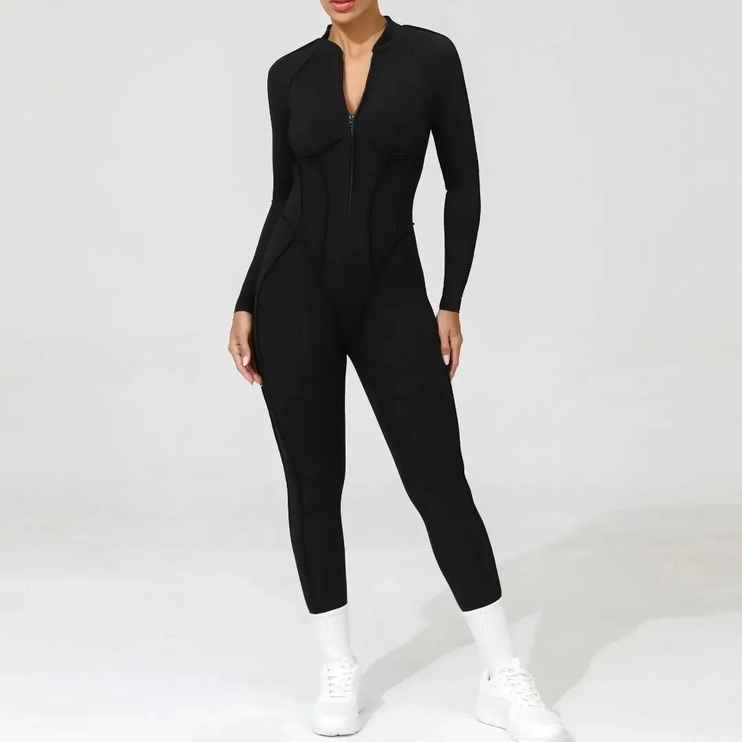 Seamless Yoga Jumpsuit Sports Fitness Backless Tight Zipper Long-sleeved One-Piece Workout Clothes Gym Leggings Sportswear