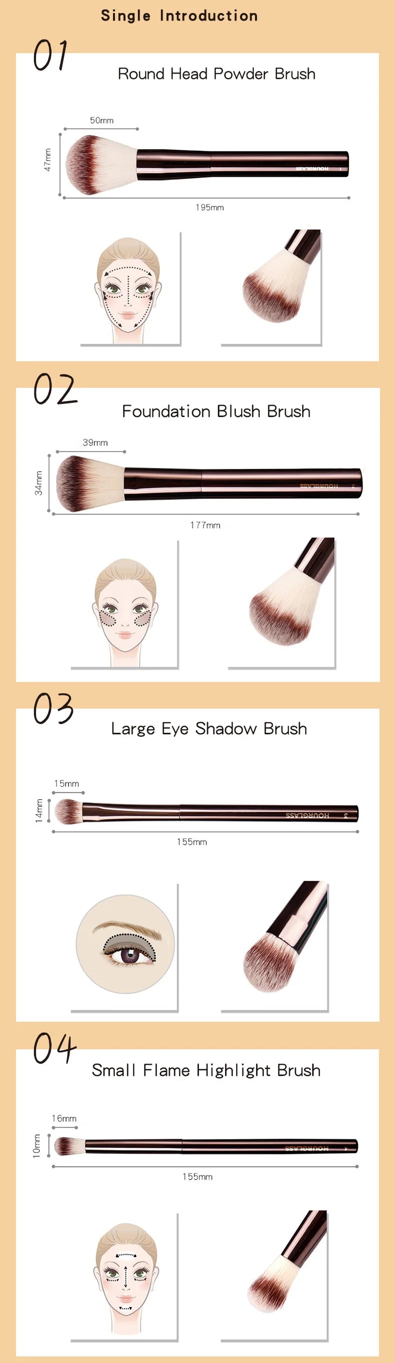 Hourglass Makeup Brushes Powder Foundation Concealer Blusher Bronzer Eye Shadow Eyebrow Eyeliner Sculpting Brush - AMULET RING STORE