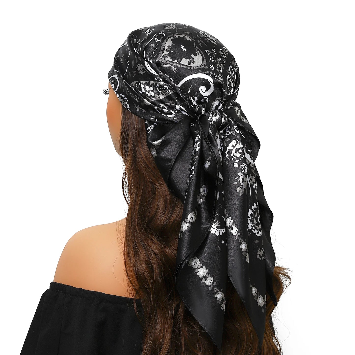 Head Scarf Women Luxury Brand Square 90*90cm Silk Foulard Satin Bandana Cheveux Soft Neckerchief Hijab Hair Scarves For Ladies - AMULET RING STORE